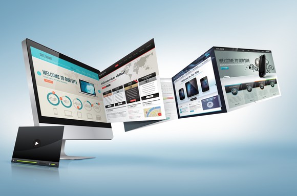 Multiple illustrations of a potential website design