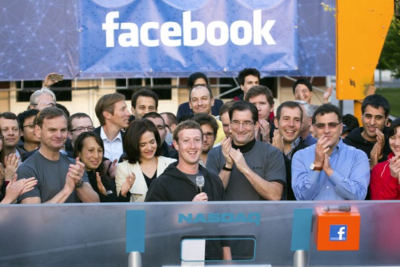 Facebook CEO Mark Zuckerberg ringing Nasdaq's opening bell.