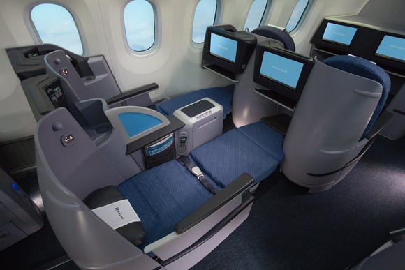 Flat-bed business class seats on United Airlines