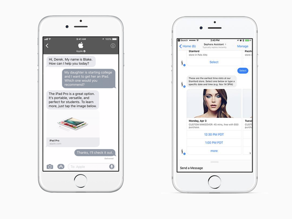 Side-by-side comparison of Apple Business Chat and Facebook Messenger for Business