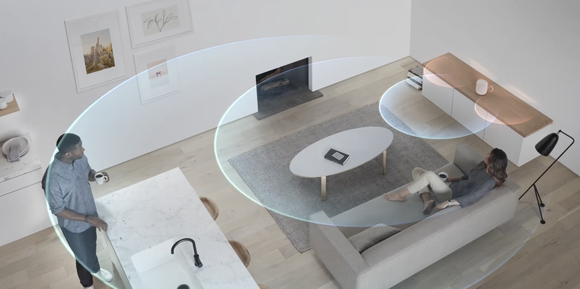 Visualization of HomePod recognizing its surroundings and adjusting audio output