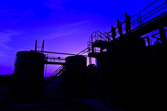Denbury facility at night.