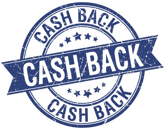 stamp-like round graphic, saying "cash back"