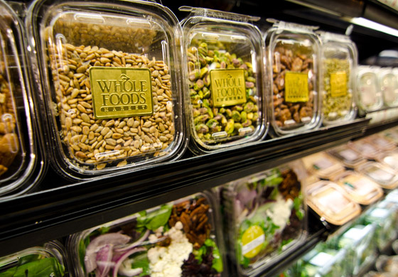 A selection of nuts and salads at Whole Foods