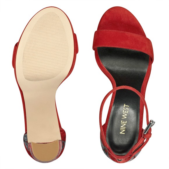 A red pair of Nine West women's shoes.