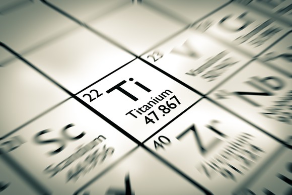 A periodic table featuring the element titanium.