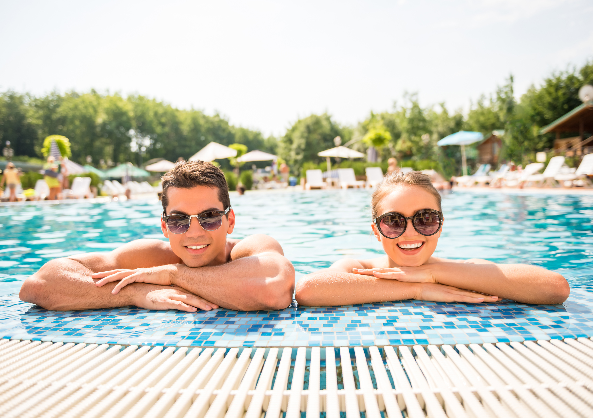 Couple relaxing in a pool