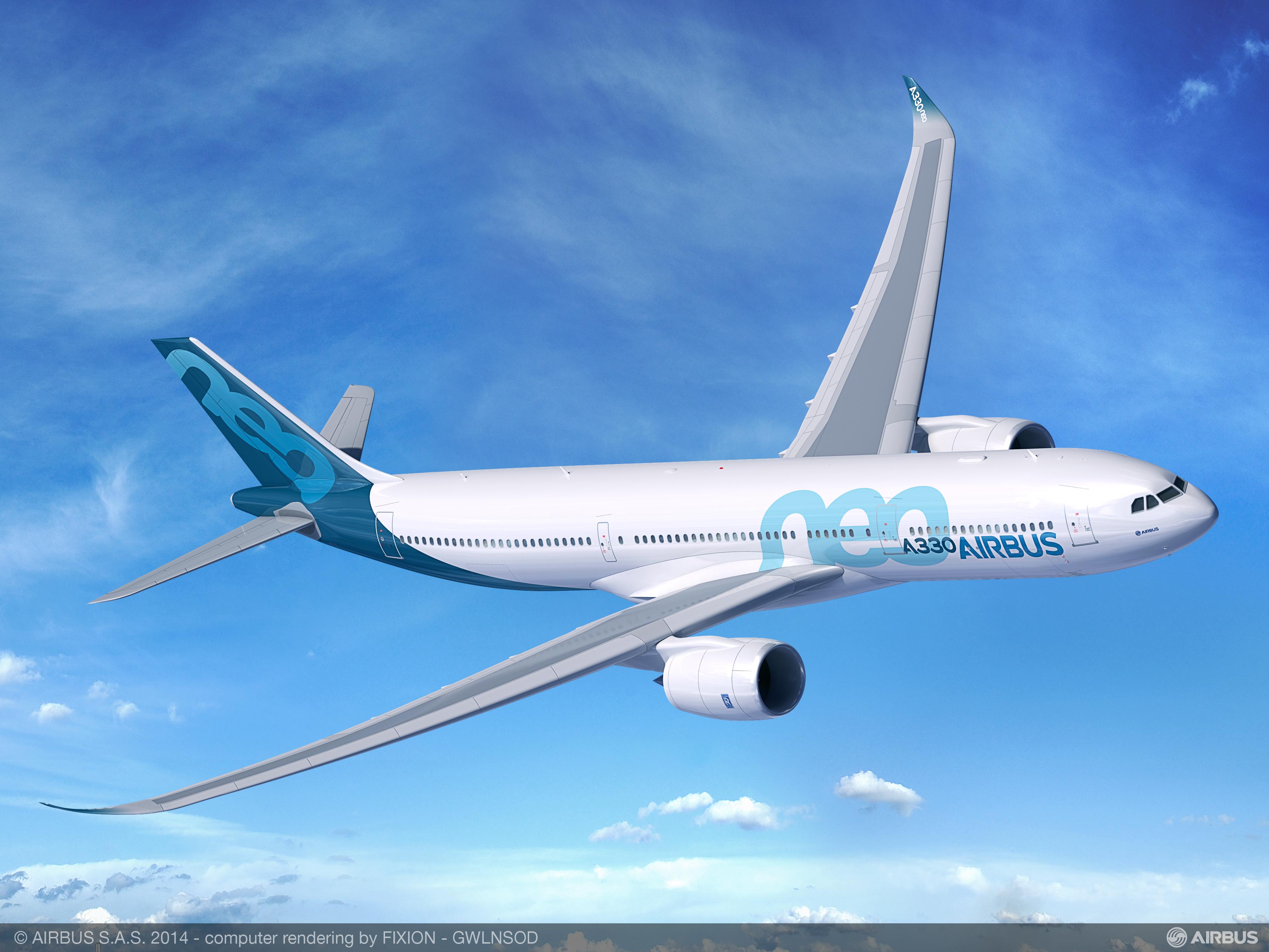 A rendering of the A330neo in flight.