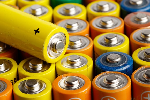 Batteries stacked up.