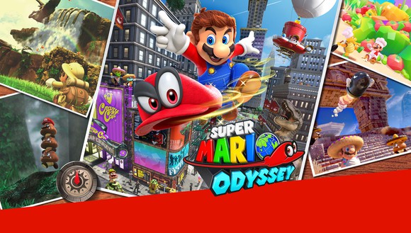A collage of screens from "Super Mario Odyssey."