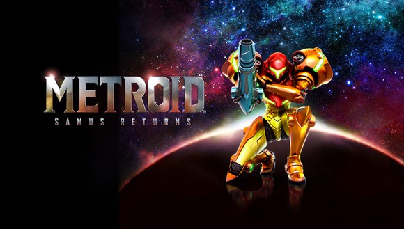 Samus Aran and the "Metroid: Samus Returns" logo.