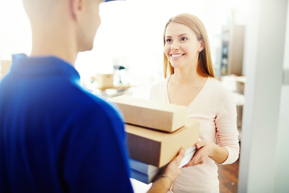 A customer receives a package.