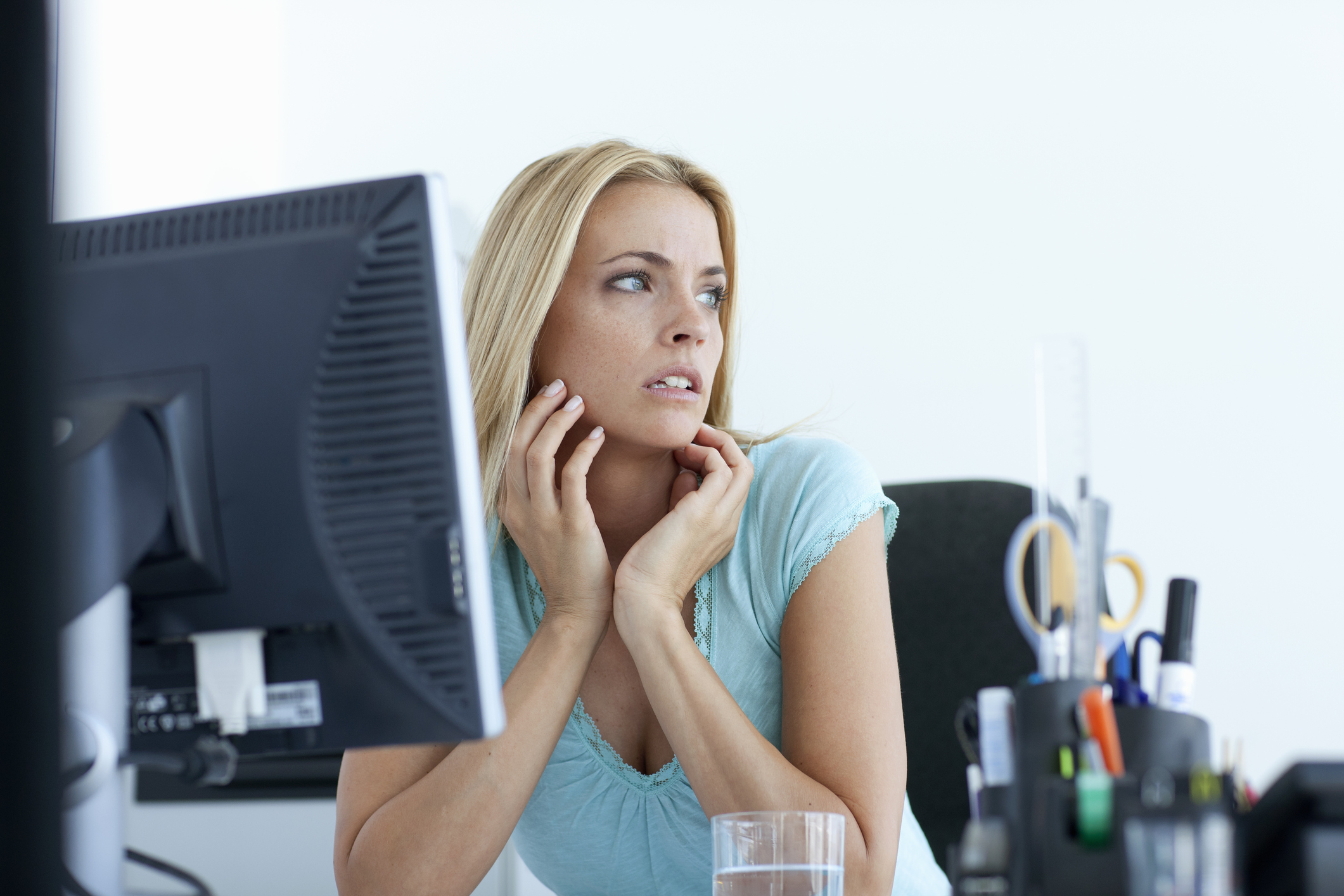 Woman nervous at job