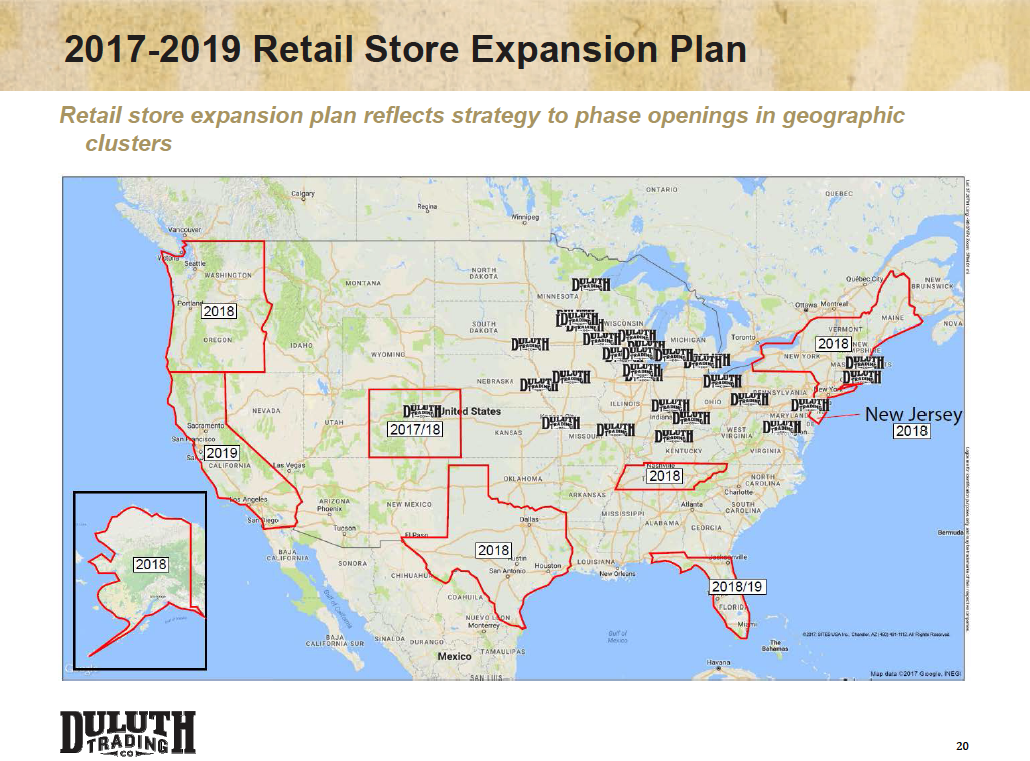 A map showing where Duluth is planning new locations in 2017, 2018 and 2019