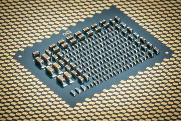The back-side of an Intel Core X chip.