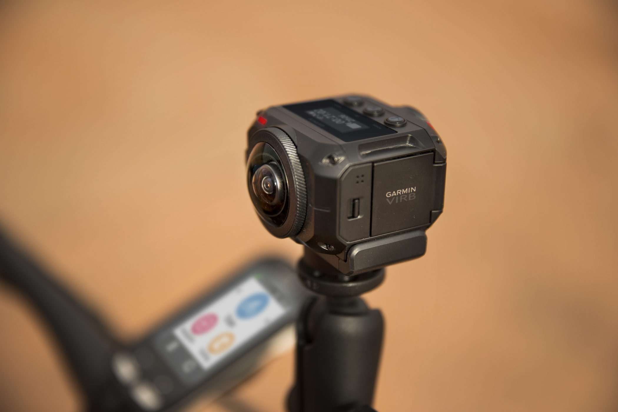 Garmin's VIRB 360 mounted on a bike.