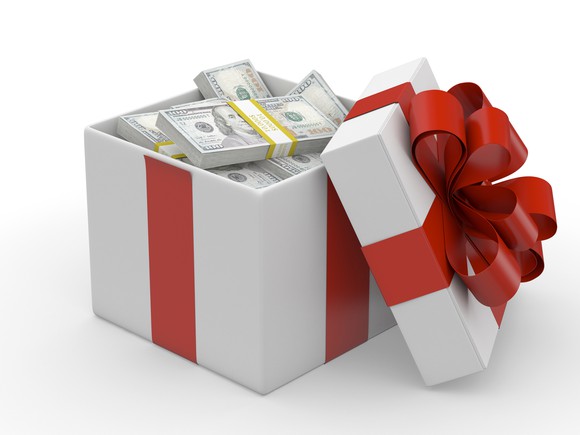 Gift box full of cash