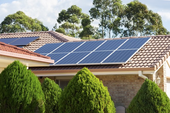 Solar panels on a residential rooftop.