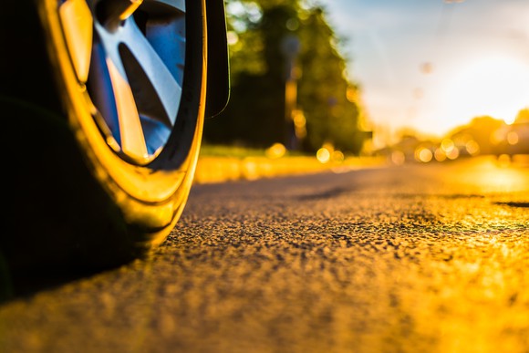 car tire on road