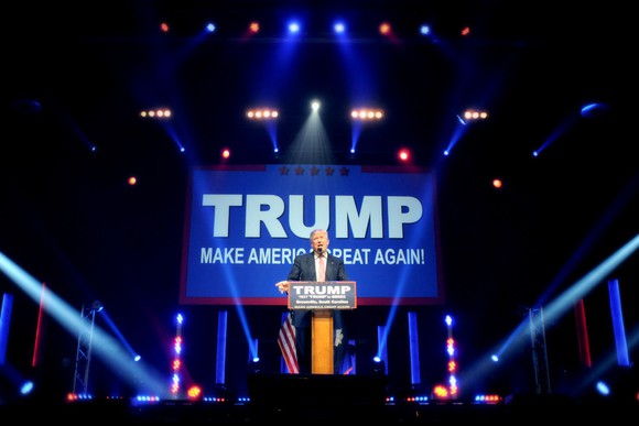 Donald Trump addresses voters at a campaign rally in 2016.