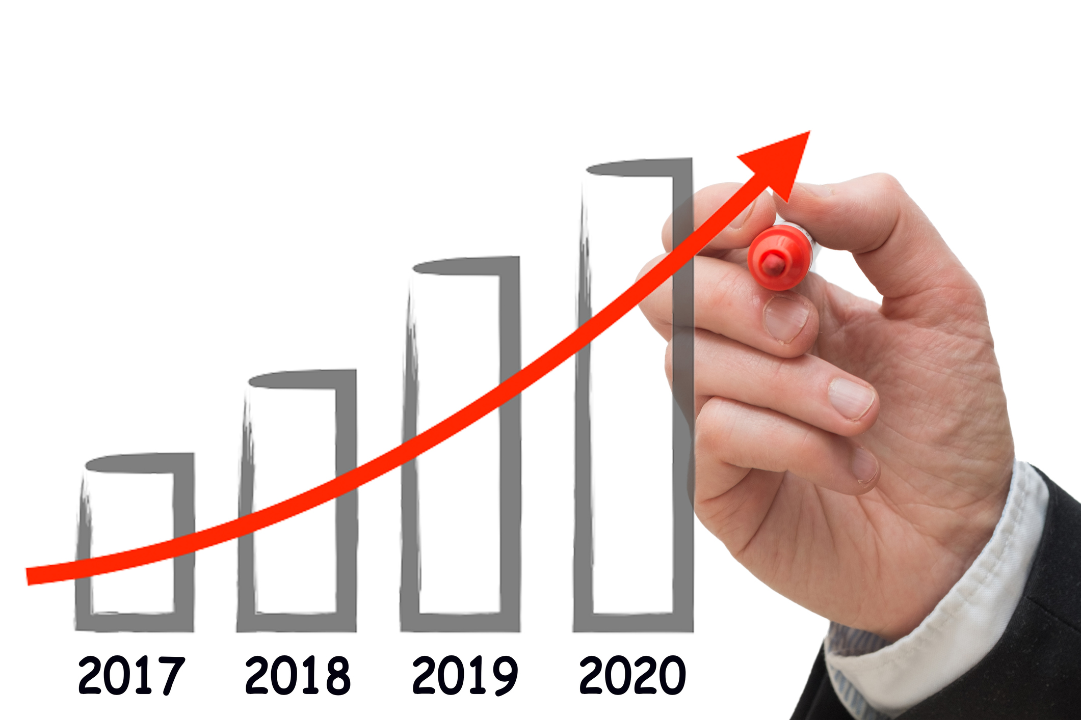 Concept of business man drawing growth chart for the year 2020.