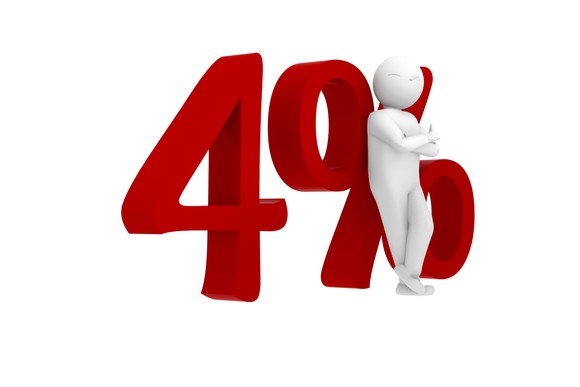 3-d human character leaning against a red 4%