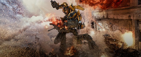 A Transformers 5 character in a battle scene.