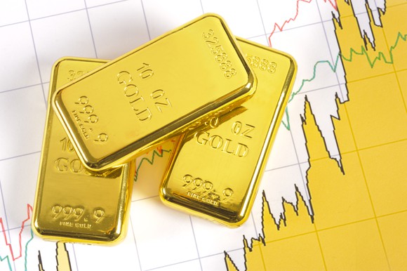 Gold bars on a financial chart.