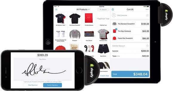 Shopify screens shown on tablet and cellphone.