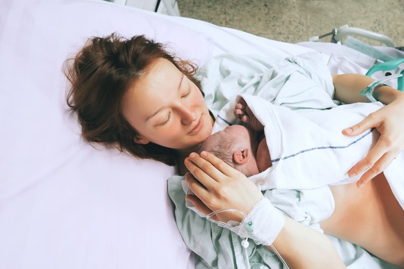 Mother and newborn in the hospital