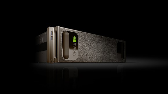 An NVIDIA DGX-1 AI chip, lying on its side.