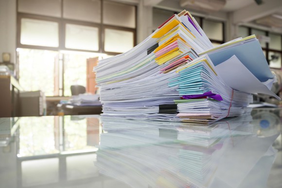Collated stacks of paper