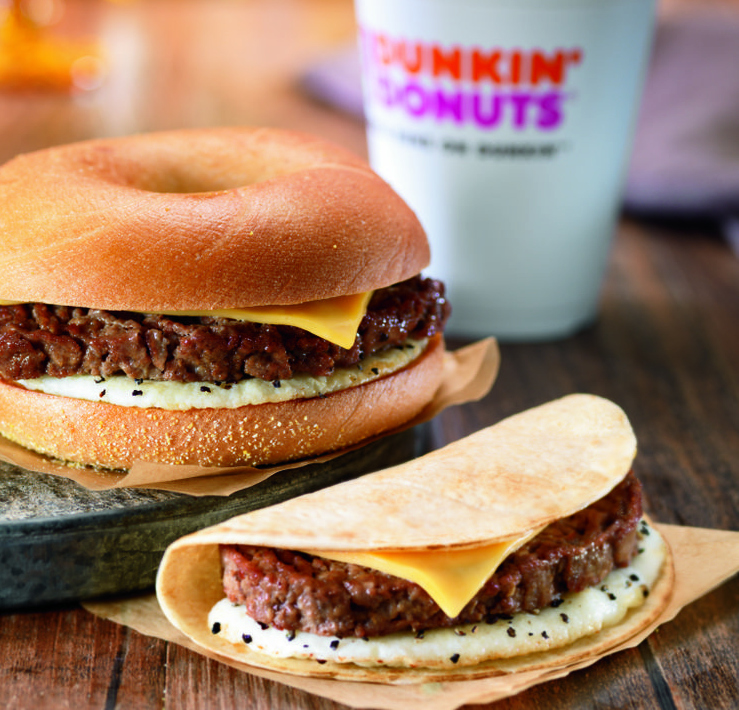 Two Dunkin' Donuts steak sandwiches
