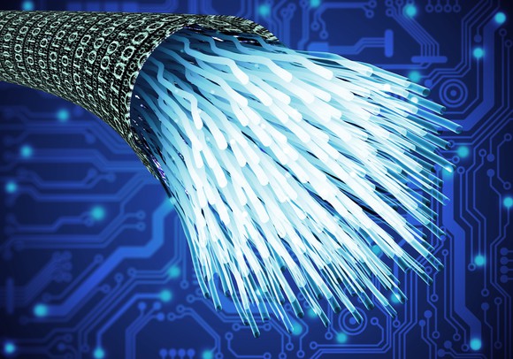 A cross section of a fiber-optic cable