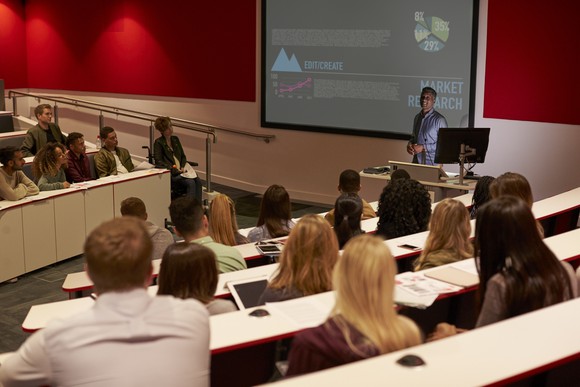 Professor and students in lecture hall