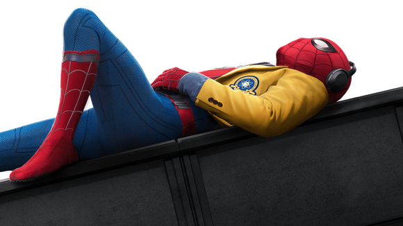 Spider-Man lying down and listening to music.