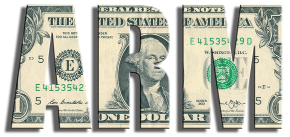 Adjustable rate mortgage initials in money.