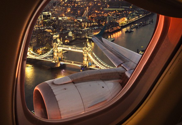 London, as seen from an airplane window.