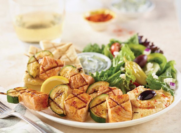 A plate of food from Zoe's Kitchen.