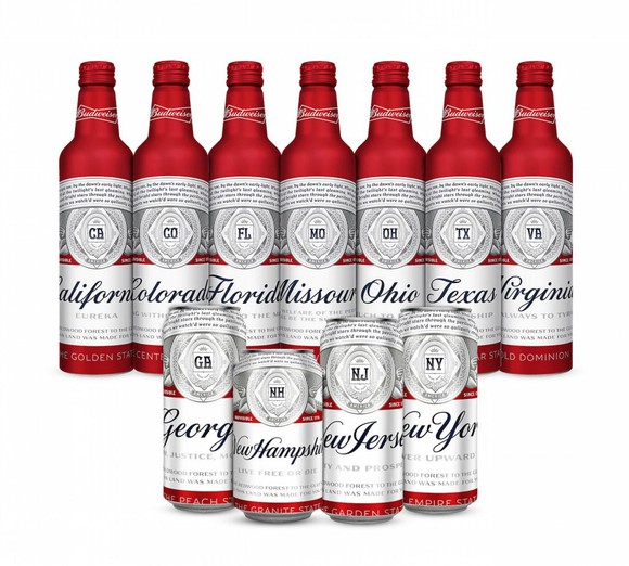 New Budweiser labels featuring state names where breweries are sited
