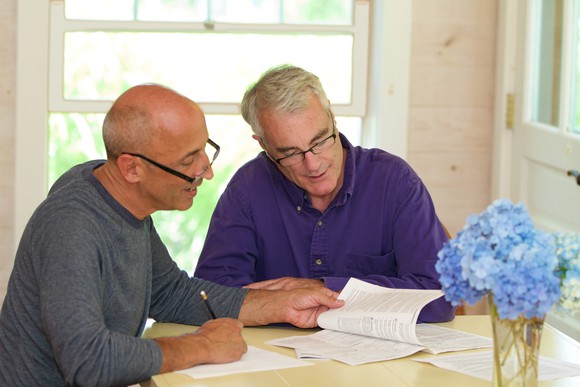 Senior couple looking at documents together