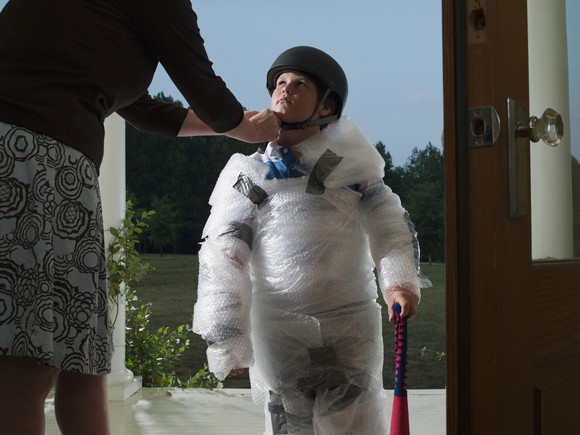 A child in bubble wrap.