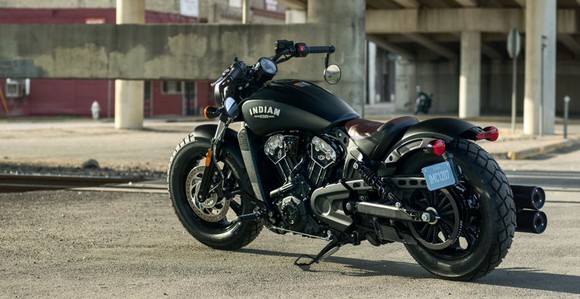Polaris Industries' new Indian Scout Bobber motorcyle, parked