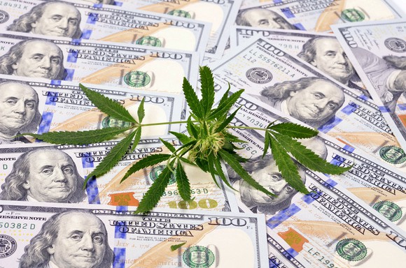 Marijuana leaf on $100 bills