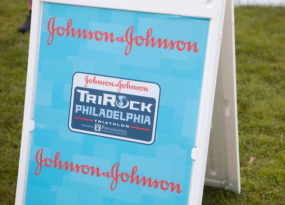 Johnson & Johnson triathlon sign.