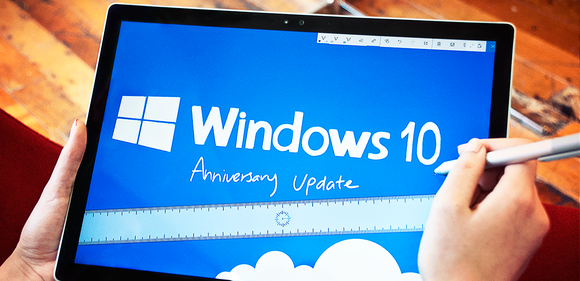 A person using Windows 10 on their tablet.