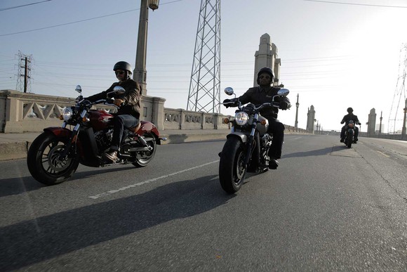 Riders on Polaris-sold motorcycles.