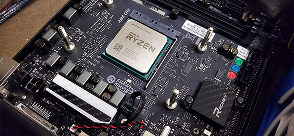 A Ryzen processor in a motherboard.