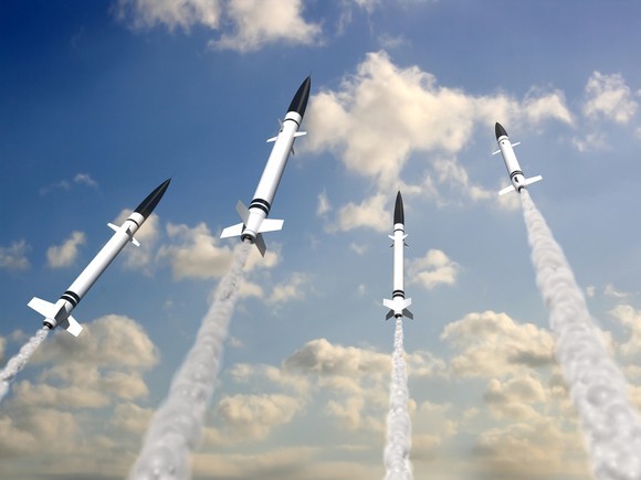 Defense rockets being launched.