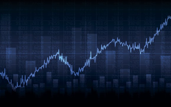 Stock chart on dark background.